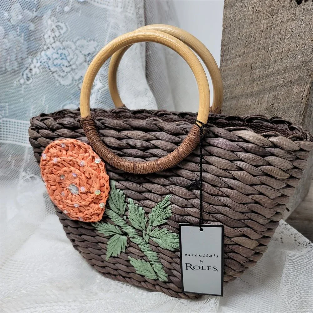 Rolf's Gardenia Mini Purse Basket Weave Wood Handle NWT - Picture 10 of 10